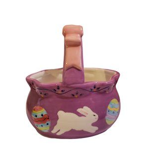 Ceramic Easter Basket Handpainted Bunny And Eggs EUC